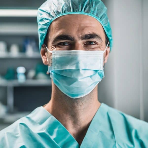 Close up of surgeon smiling with a mask on Close up of surgeon smiling with a mask on